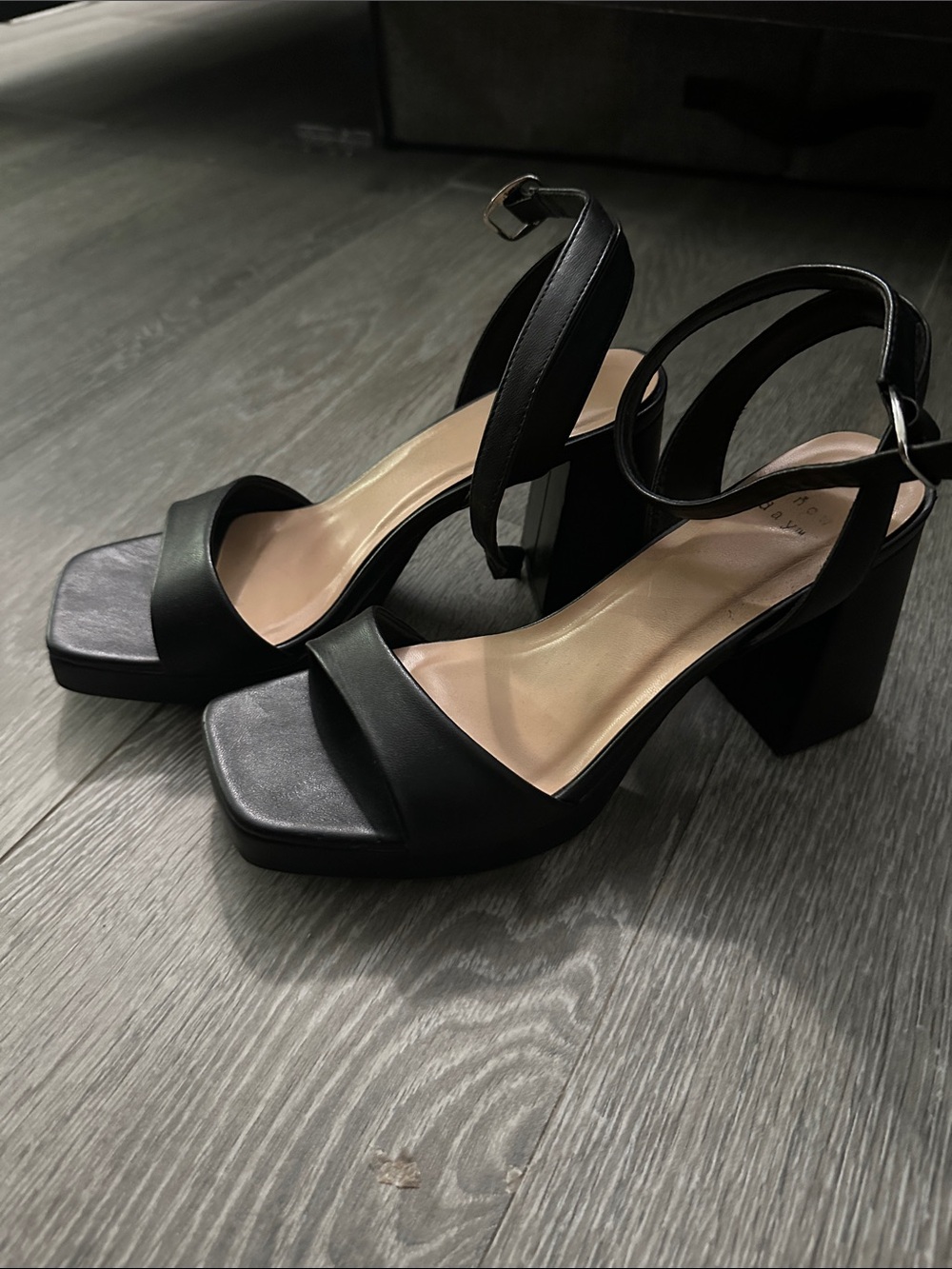 a new day Black Square-Toe Block Heel Ankle-Strap Sandals